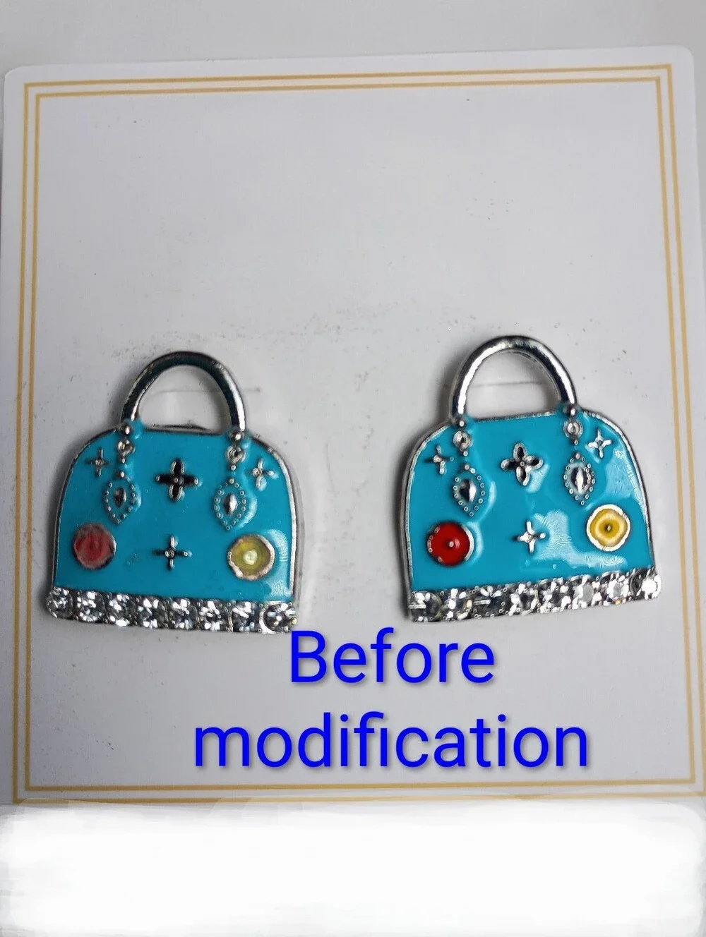 Frosted Tiffany Blue Enamel Handbag Pierced Earrings